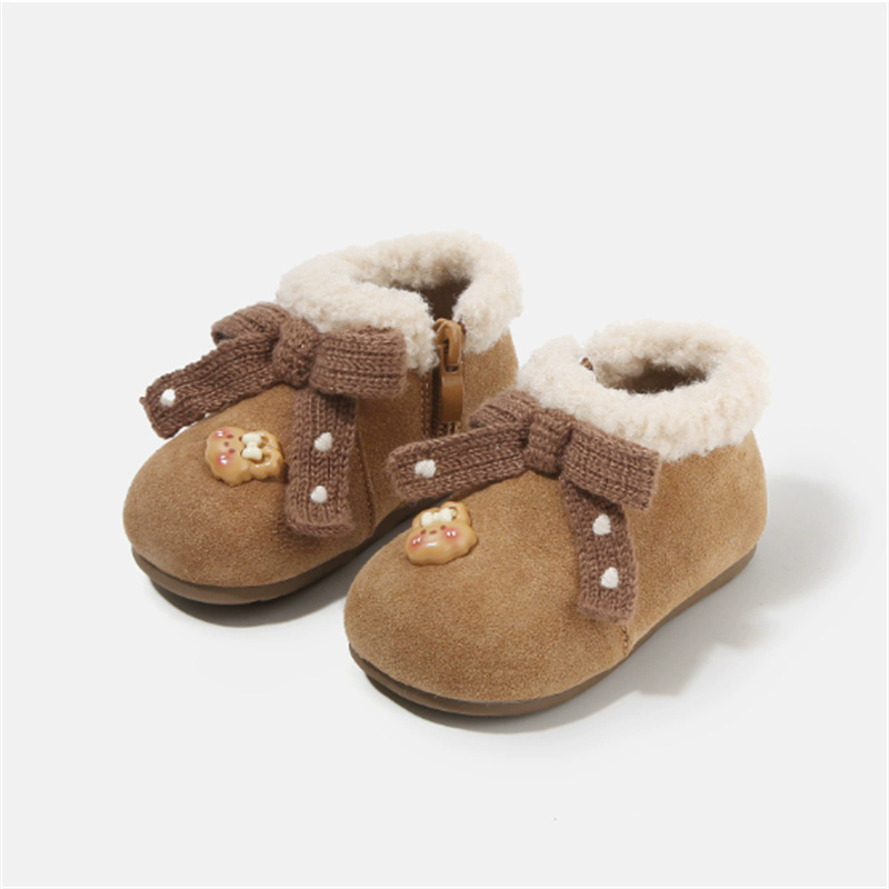 Sewing Gt - 冬の新しいベビーシューズ革暖かい毛皮蝶結び幼児子供靴ファッション小さな女の子ブーツ EU 16-26