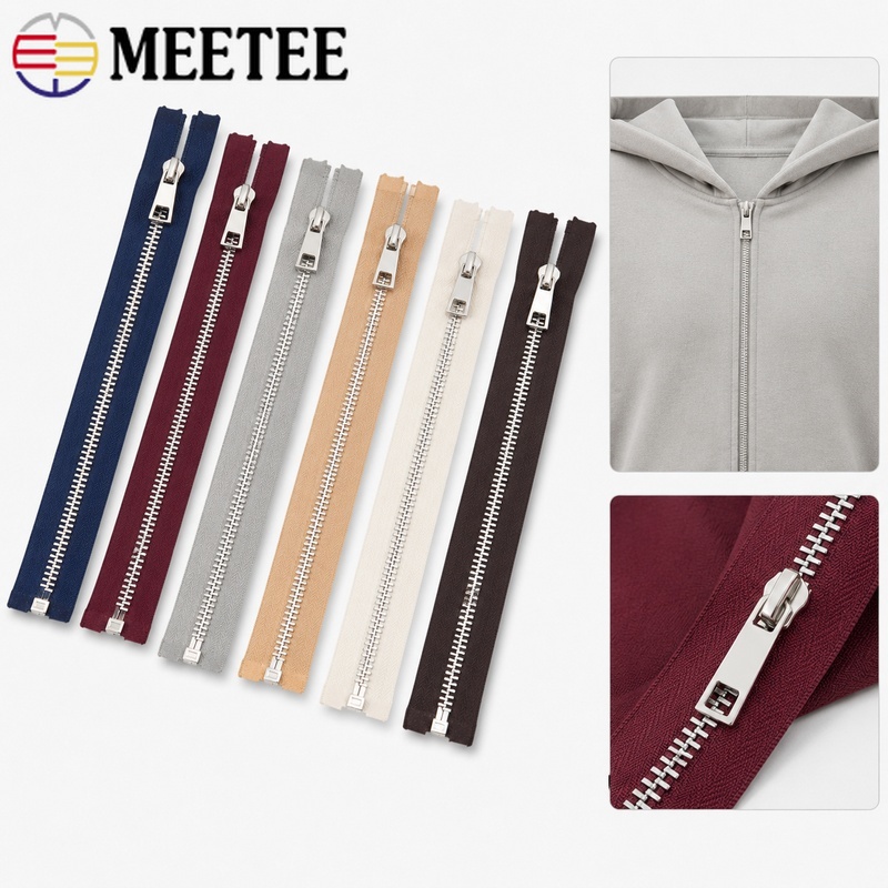 Sewing Front Zipper - 5/10個 40-80cm 5 # 金属製オープンエンドジッパー、シルバーの歯、ジャケット、コート、フーディー、フロントプラケット、アパレル縫製サンプル、交換・修理