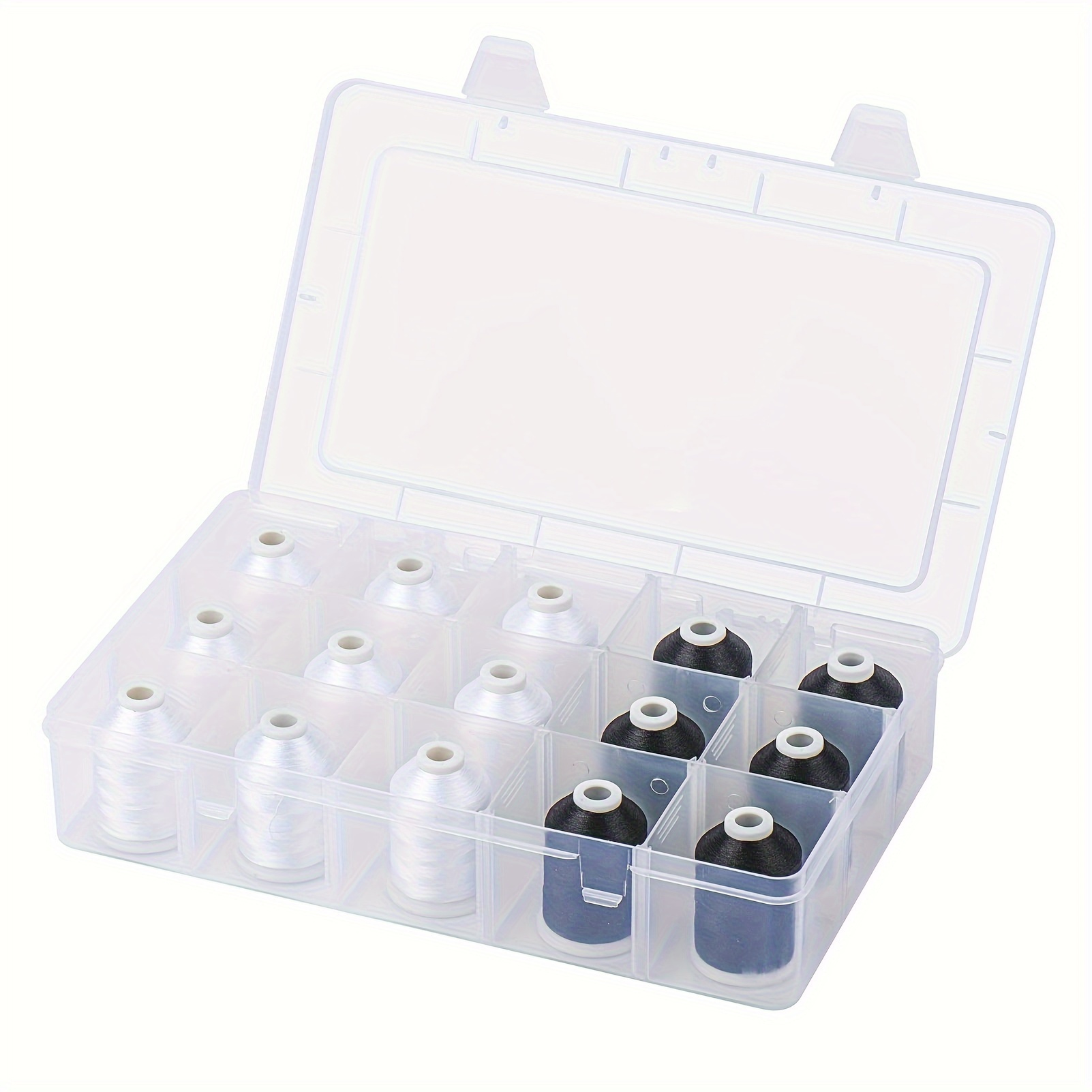 Bobbin Organizer Box - ポータブル15コンパートメント縫製用糸巻きオーガナイザー - ボビン、糸、クラフト用品用の透明プラスチック収納ボックス、トラベル用 - Fr