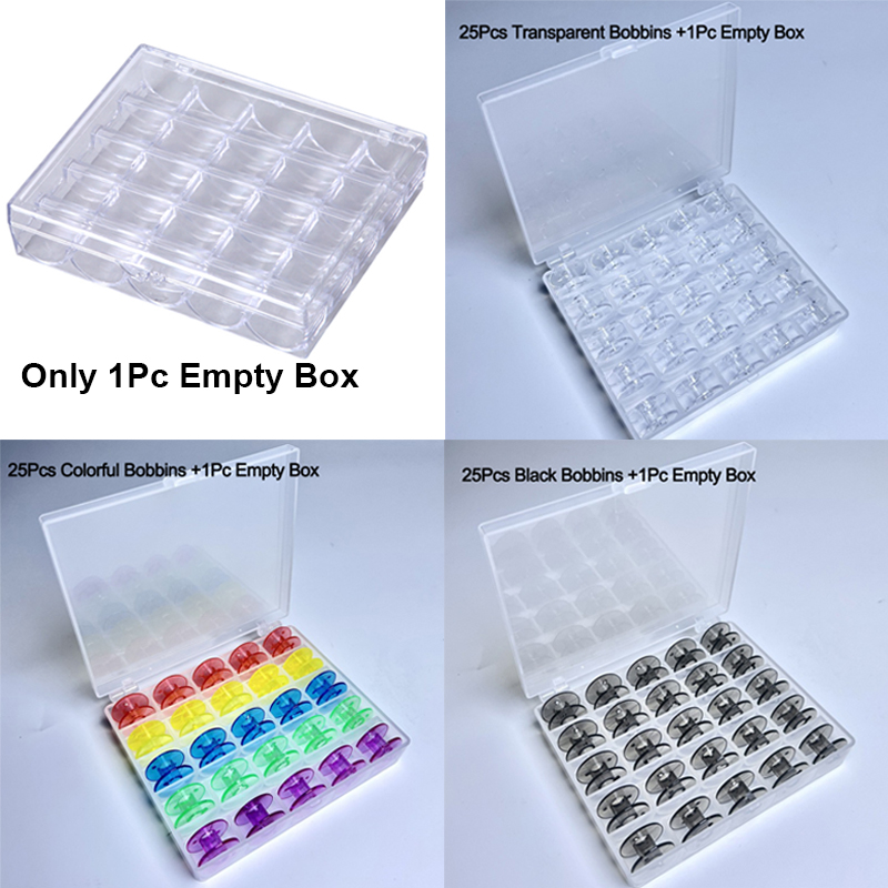 Bobbin Organizer Box - 1個入り 25個の空ボビン収納ボックス 裁縫アクセサリーツール プラスチック製ミシンボビンケース 編み針オーガナイザー