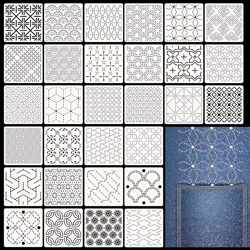 Sewing Expert - 30 個の刺繍テンプレート DIY 刺繍パターン幾何学ラインキルティングテンプレート縫製用手縫いキルティングに再利用可能