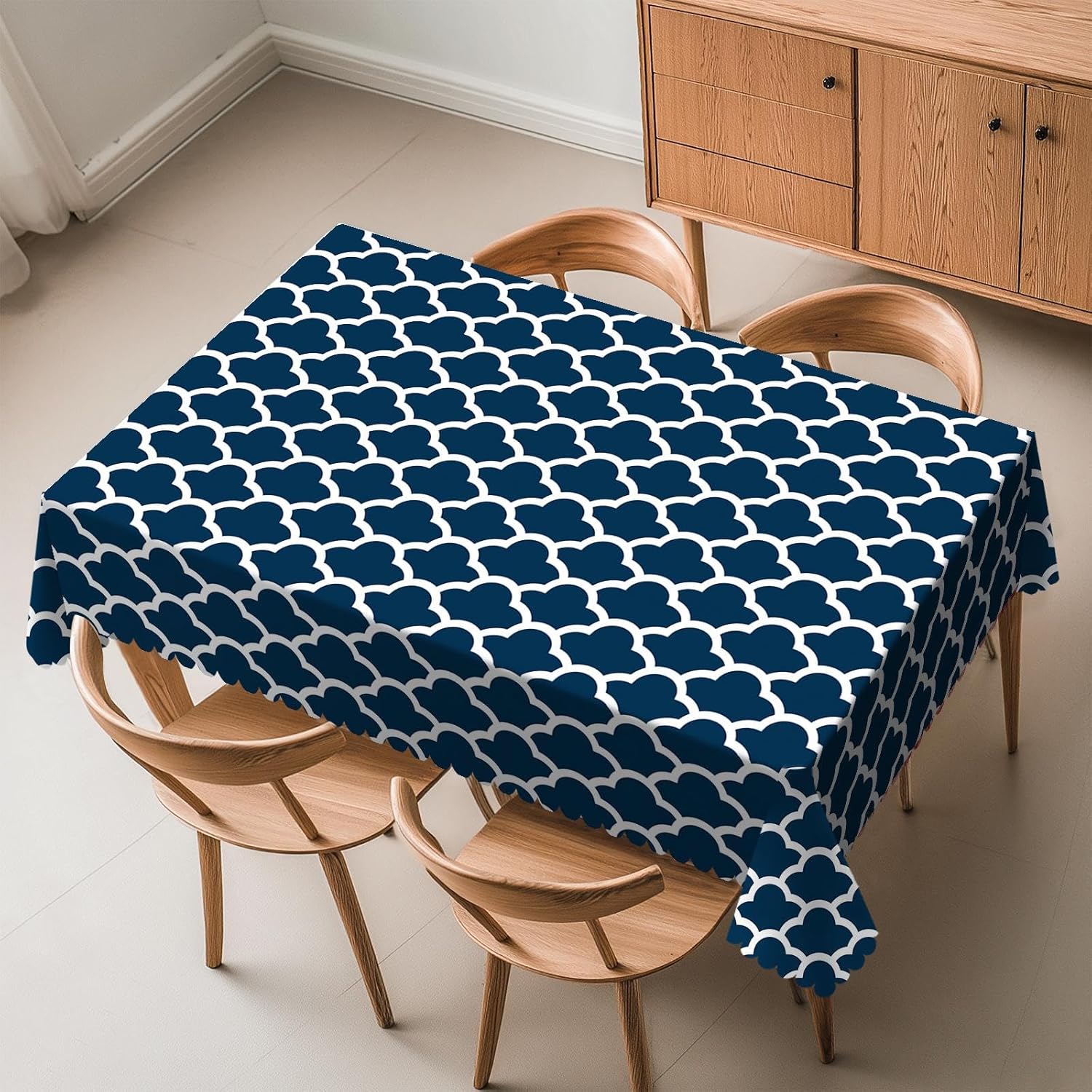 Century Textile & Sewing Supply Photos - ブルーのテーブルクロス ネイビークラウド シームレスパターン 長方形 抽象的なミッドセンチュリーモダン ウェーブエッジング