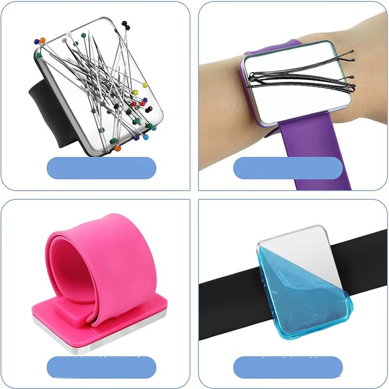 Sewing Necessities - シリコン製磁気式リストピンクッション、持ち運び可能なピンホルダー、縫製用必須ツール、家庭用裁縫師やDIY手芸愛好家向け