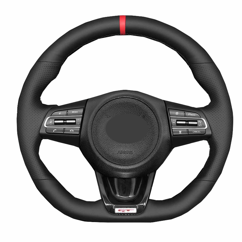 Sewing Gt - 手縫製車のステアリングホイールカバー編組ラップ起亜スティンガー (gt) 2017-2021 d形状ステアリングホイール自動車車プロテクター