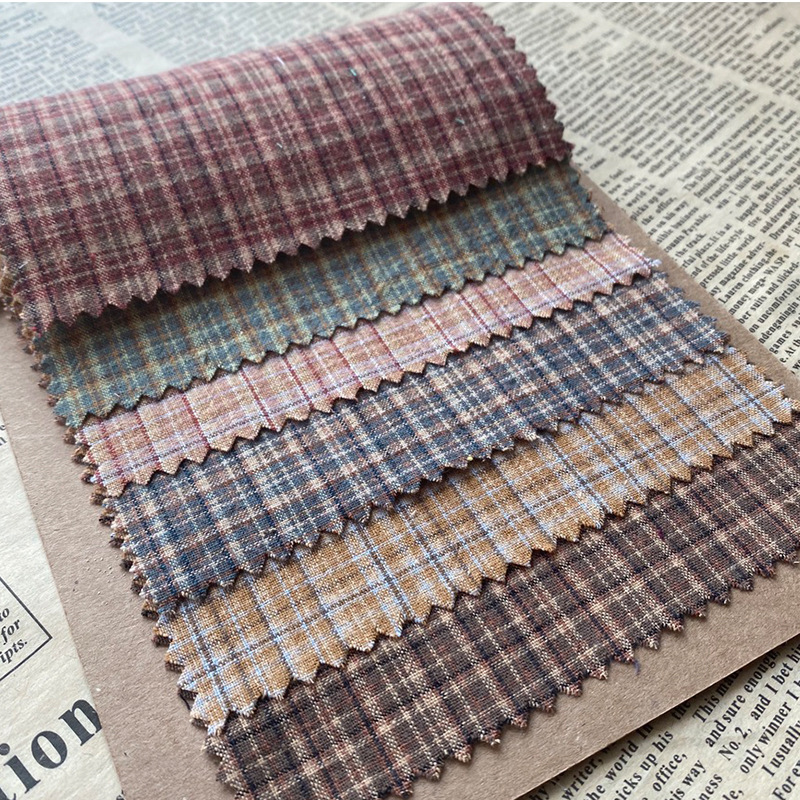 Vintage Sewing Textile - コットンチェック生地 100x145cm ヴィンテージタータン生地 ドレスシャツDIY縫製工芸 ホームデコレーション アパレル素材