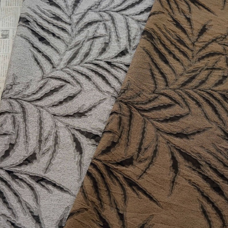 Vintage Sewing Textile - ヴィンテージ3Dエンボス加工パームリーフ柄先染めジャカード生地、DIY縫製用ドレス、シャツ、ベスト、スーツ、カーテン、ホームデコレーションに最適
