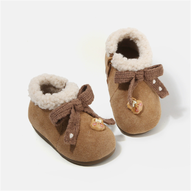 冬の新しいベビーシューズ革暖かい毛皮蝶結び幼児子供靴ファッシ - Sewing Gt のレビューと価格