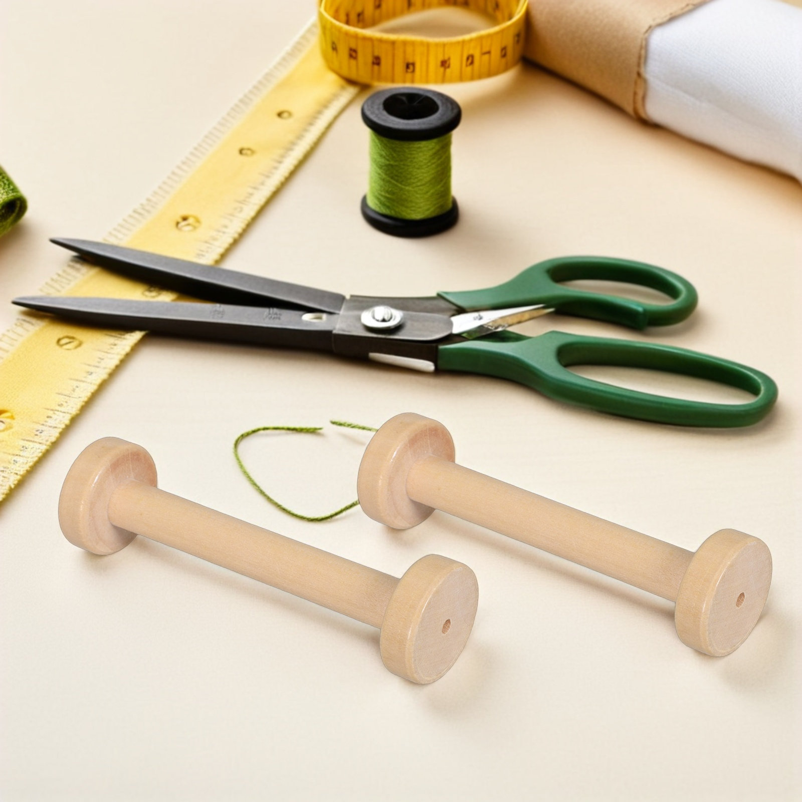 5個入り木製スプール ナチュラルヴィンテージテキスタイルボビ - Vintage Sewing Textile のレビューと価格