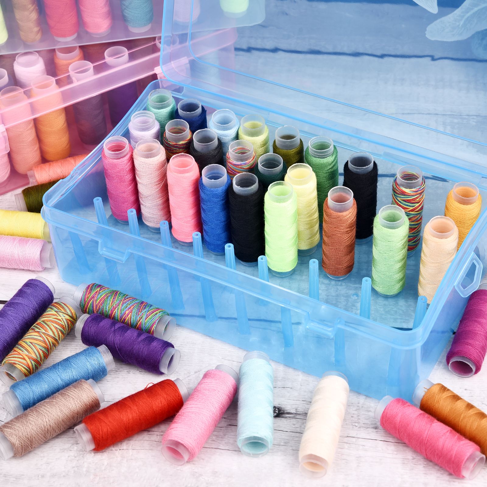 42 軸ミシン糸ボックスボビン収納ケース透明針スプール 24 - Bobbin Organizer Box のレビューと価格