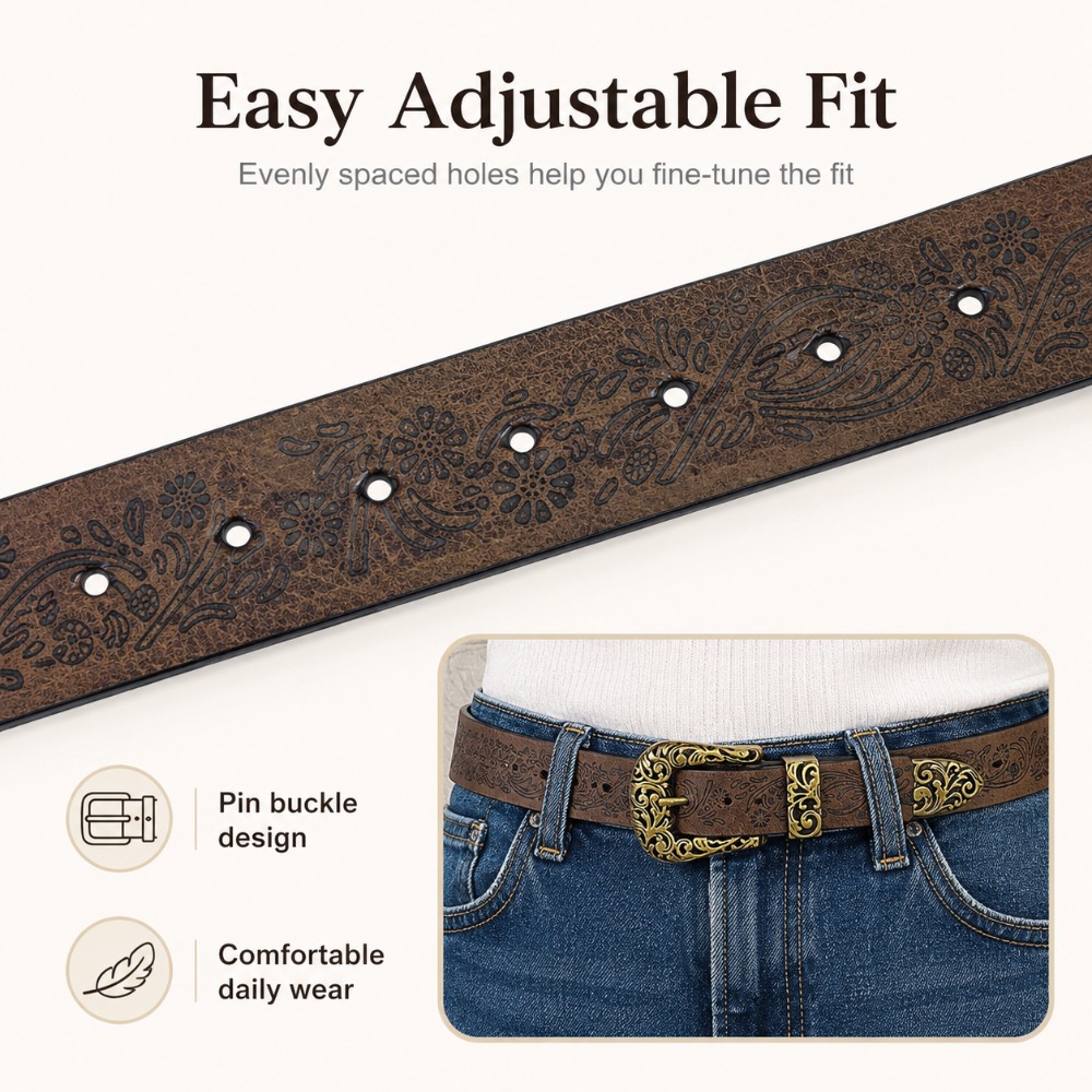 重工業のニッチなレトロな女性用彫刻模様ベルト合金中空レリーフ - Leather Needle Heavy のレビューと価格