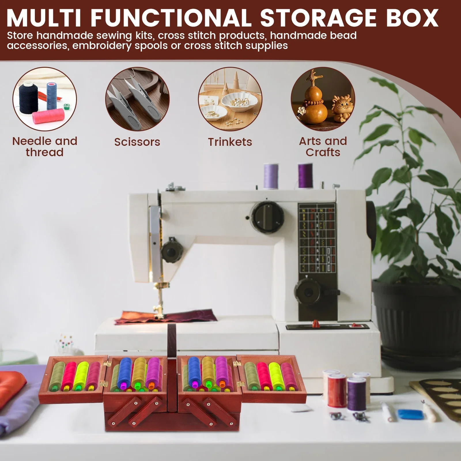 拡張可能な縫製糸箱木製ヴィンテージボビン空の縫製リールバスケ - Bobbin Organizer Box のレビューと価格